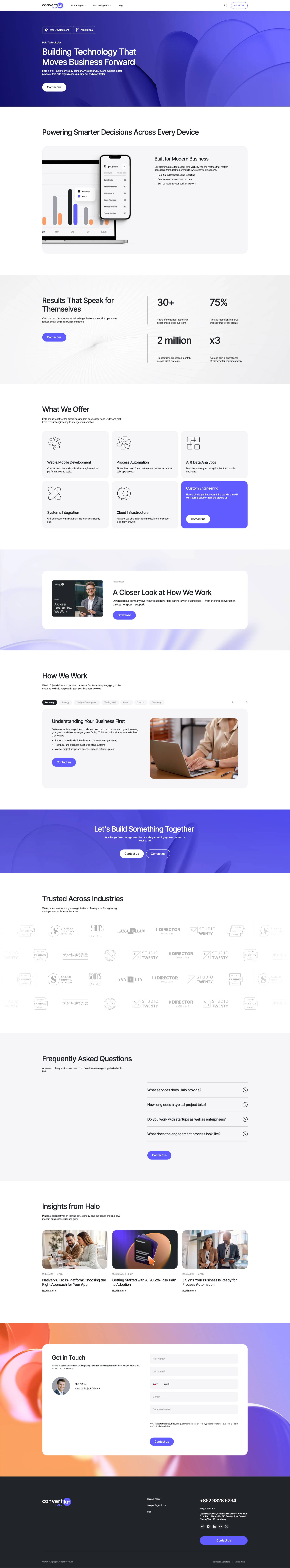 "Home" page with a soft-depth, minimalist design and clear navigation toward key services
